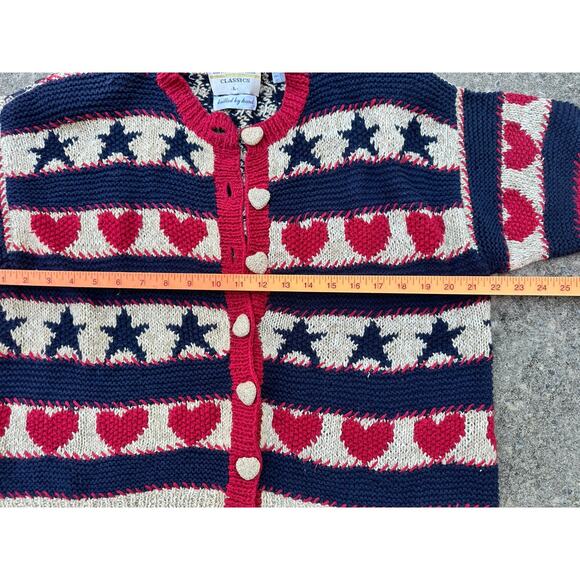 Vintage Marisa Christina Classics Hand Knit USA Star Heart Sweater Size Large - Picture 3 of 5